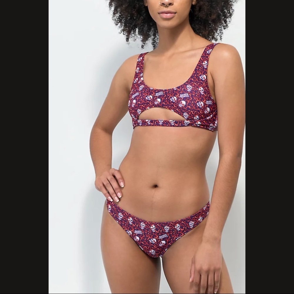 Purple Broken Promises Flaming Skull Bikini Set (Size L)
